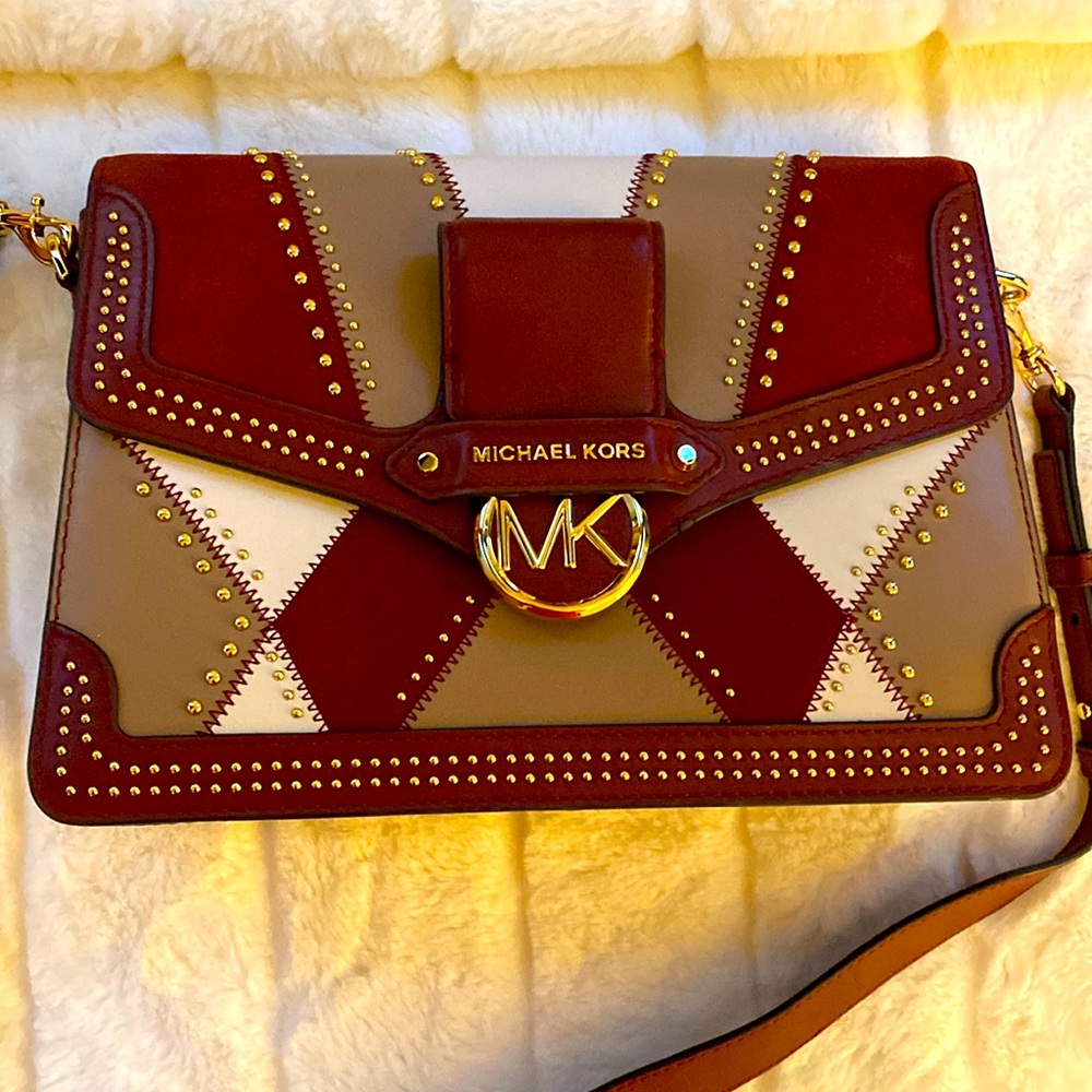 Michael Kors Bag Shoulder Crossbody Cognac Brown Leather & Suede